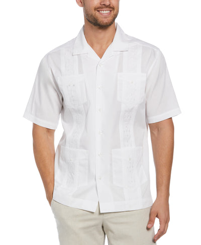 Embroidered Camp Collar Guayabera Shirt (Pure White) 