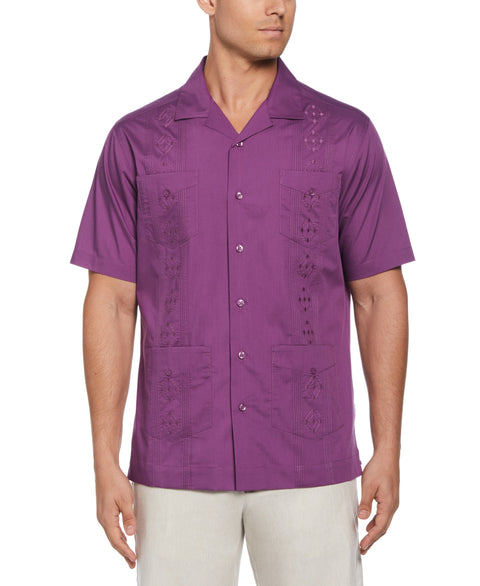 Embroidered Camp Collar Guayabera Shirt (Sunset Purple) 