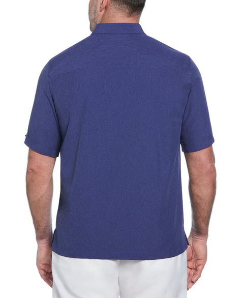 Big and Tall Geo Embroidered Panel Chambray Shirt (Skipper Blue) 