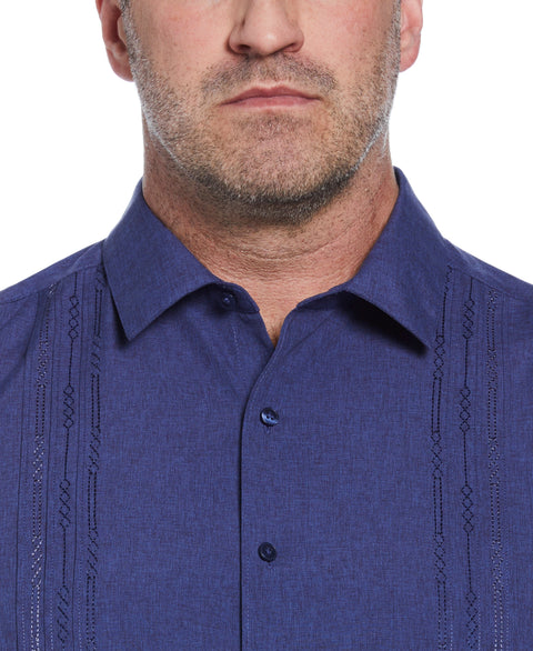 Big and Tall Geo Embroidered Panel Chambray Shirt (Skipper Blue) 