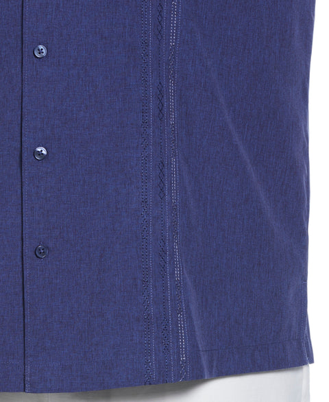 Big and Tall Geo Embroidered Panel Chambray Shirt (Skipper Blue) 