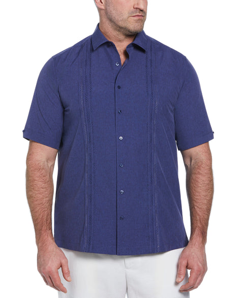 Big and Tall Geo Embroidered Panel Chambray Shirt (Skipper Blue) 