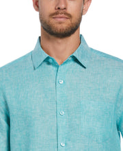 Big & Tall 100% Linen 1 Pocket Cross Dye Shirt (Baltic) 