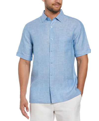 Big & Tall 100% Linen 1 Pocket Cross Dye Shirt (Parisian Blue) 