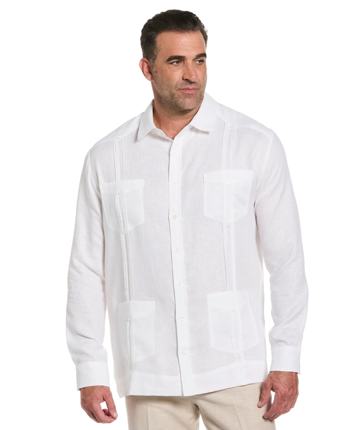 Big & Tall Linen Guayabera Shirt (Bright White) 