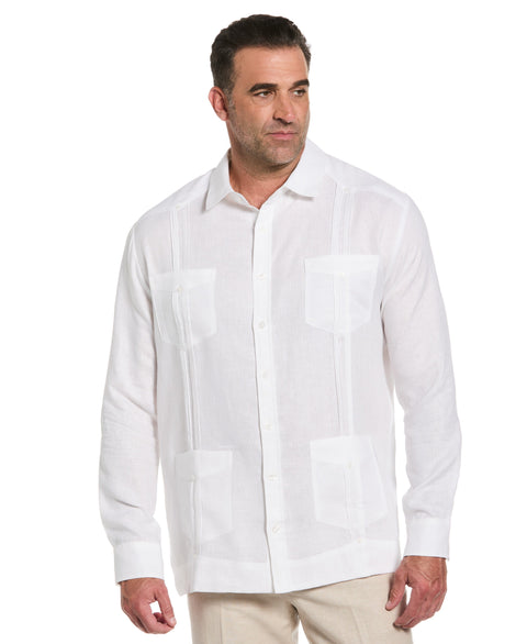 Big & Tall 100% Linen Classic Guayabera Shirt - Long Sleeve-Guayaberas-Bright White-2XLT-Cubavera