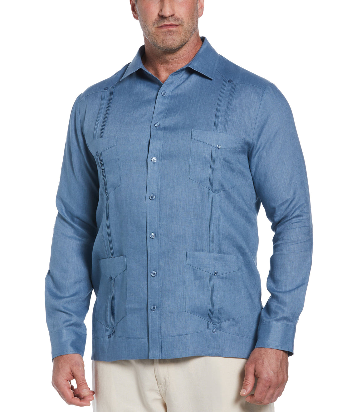 Big & Tall Linen Guayabera Shirt (Captains Blue) 