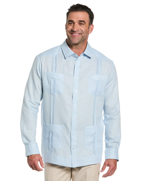 Big & Tall 100% Linen Classic Guayabera Shirt - Long Sleeve-Guayaberas-Cashmere Blue-2XLT-Cubavera