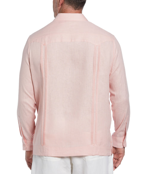 Big & Tall 100% Linen Classic Guayabera Shirt - Long Sleeve (Silver Pink) 