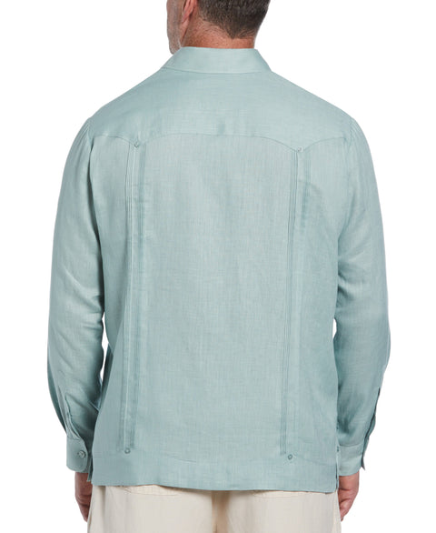 Big & Tall 100% Linen Classic Guayabera Shirt - Long Sleeve (Blue Surf) 