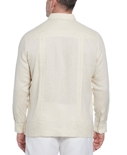 Big & Tall 100% Linen Classic Guayabera Shirt - Long Sleeve (Whitecap Gray) 