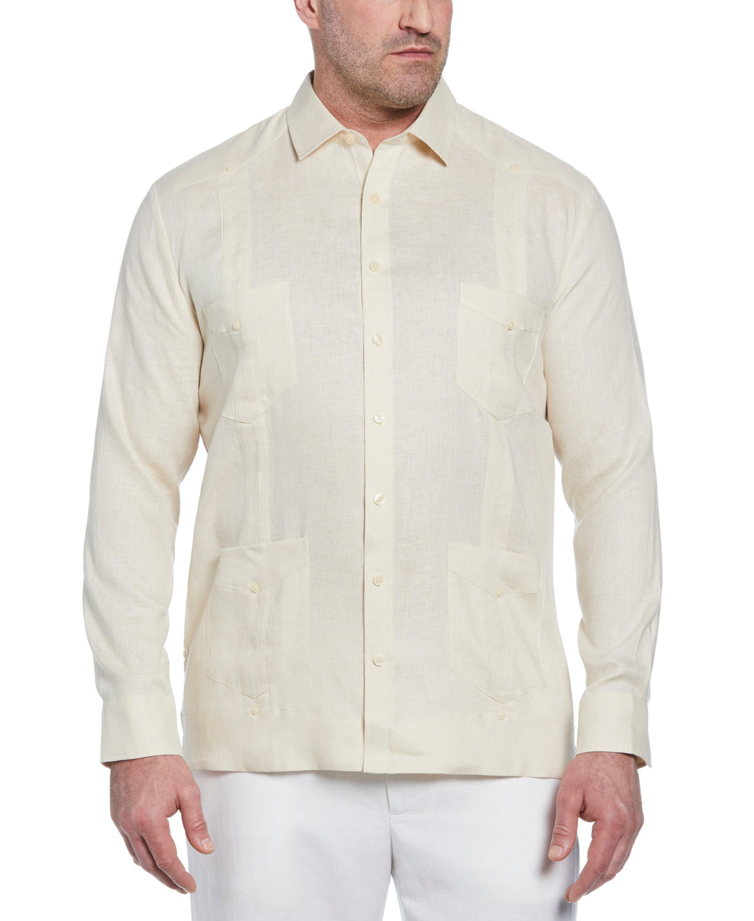 Big & Tall Linen Guayabera Shirt (Whitecap Gray) 