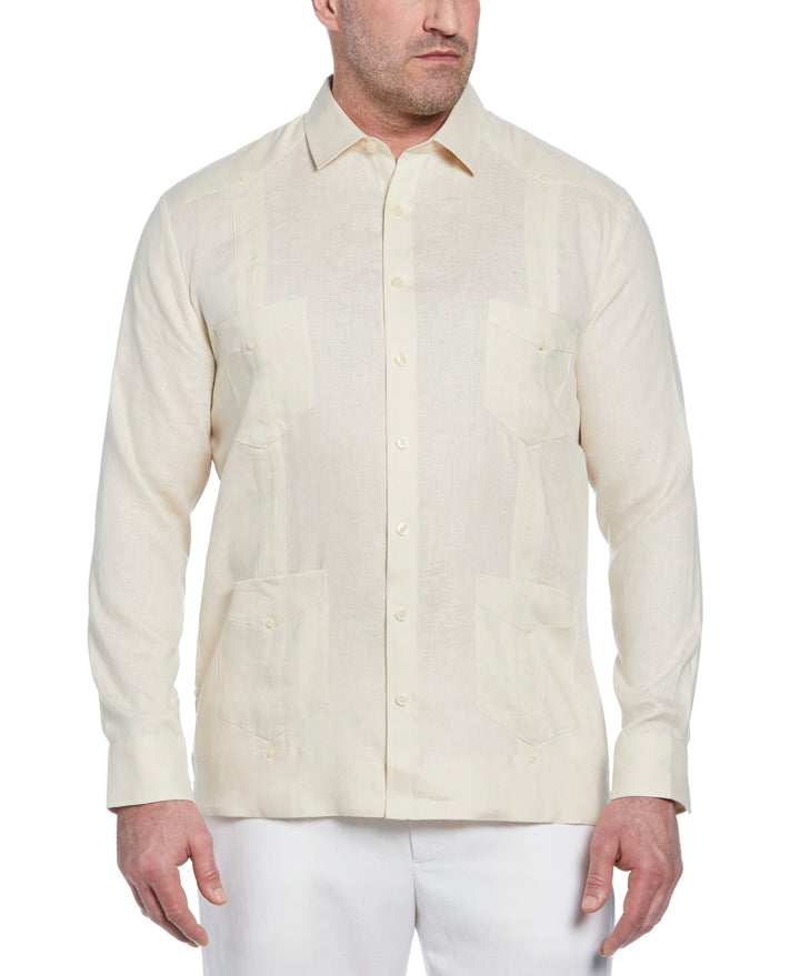 Big & Tall Linen Guayabera Shirt (Whitecap Gray) 