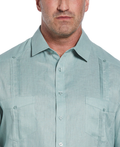Big & Tall 100% Linen Classic Guayabera Shirt - Long Sleeve (Blue Surf) 