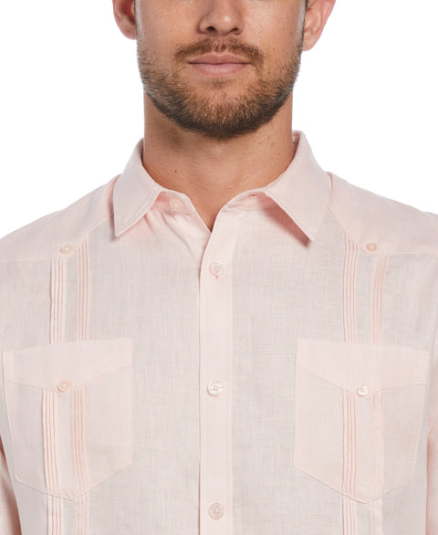 Big and Tall 100% Linen Long Sleeve 4 Pocket Guayabera (Pink Dogwood) 