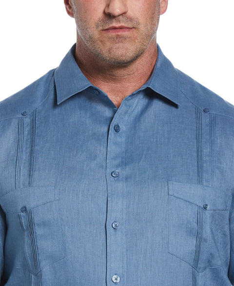 Big & Tall 100% Linen Classic Guayabera Shirt - Long Sleeve (Captains Blue) 