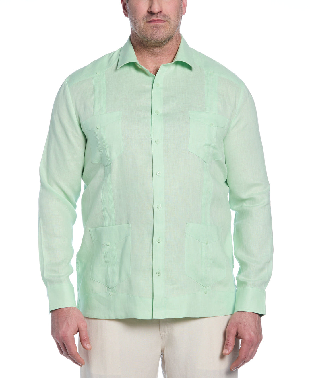 Big & Tall Linen Guayabera Shirt (Pastel Green) 