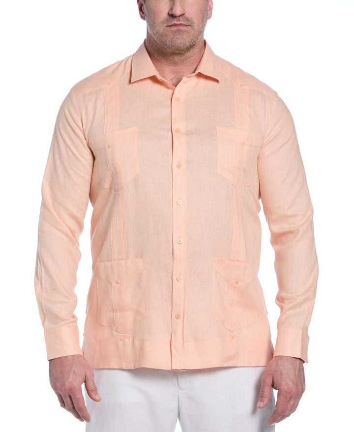 Big & Tall Linen Guayabera Shirt (Peach Parfait) 