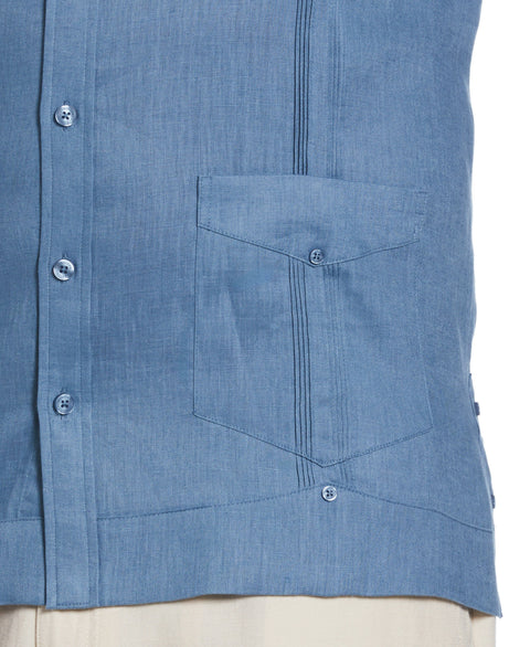 Big & Tall 100% Linen Classic Guayabera Shirt - Long Sleeve (Captains Blue) 
