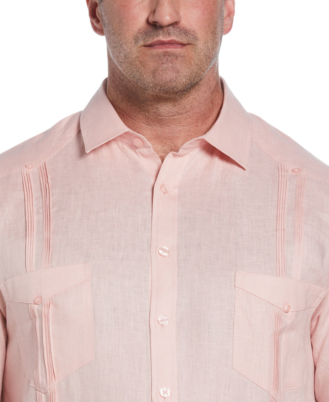 Big & Tall Linen Guayabera Shirt (Silver Pink) 