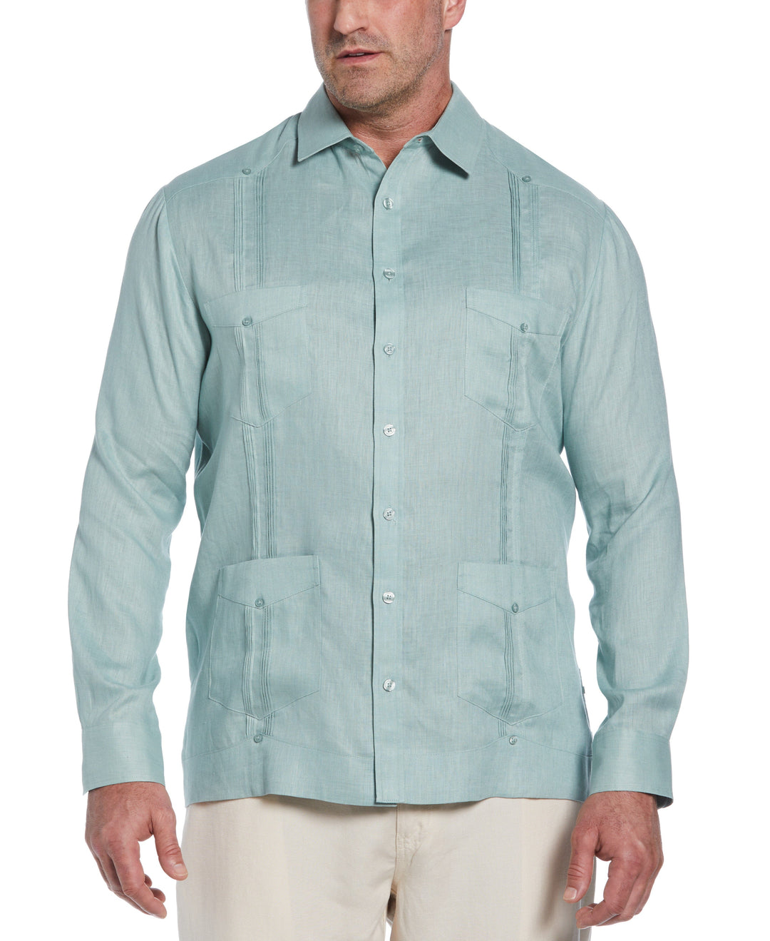 Big & Tall Linen Guayabera Shirt (Blue Surf) 