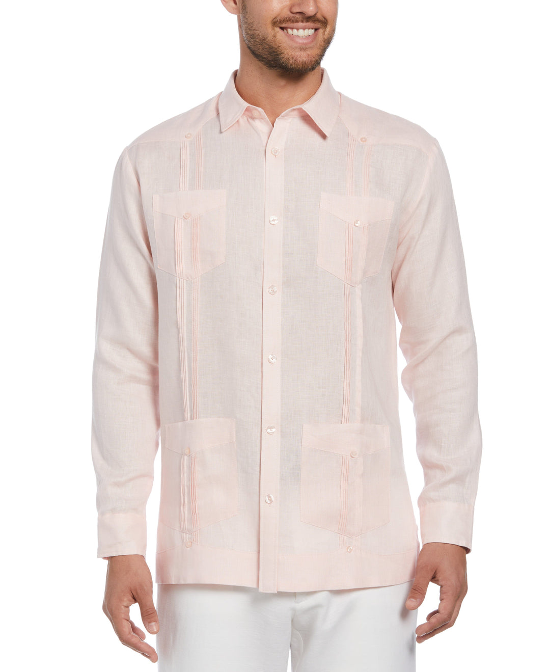Big & Tall Linen Guayabera Shirt (Pink Dogwood) 