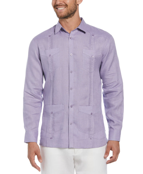 Big and Tall 100% Linen Long Sleeve 4 Pocket Guayabera (Heirloom Lilac) 