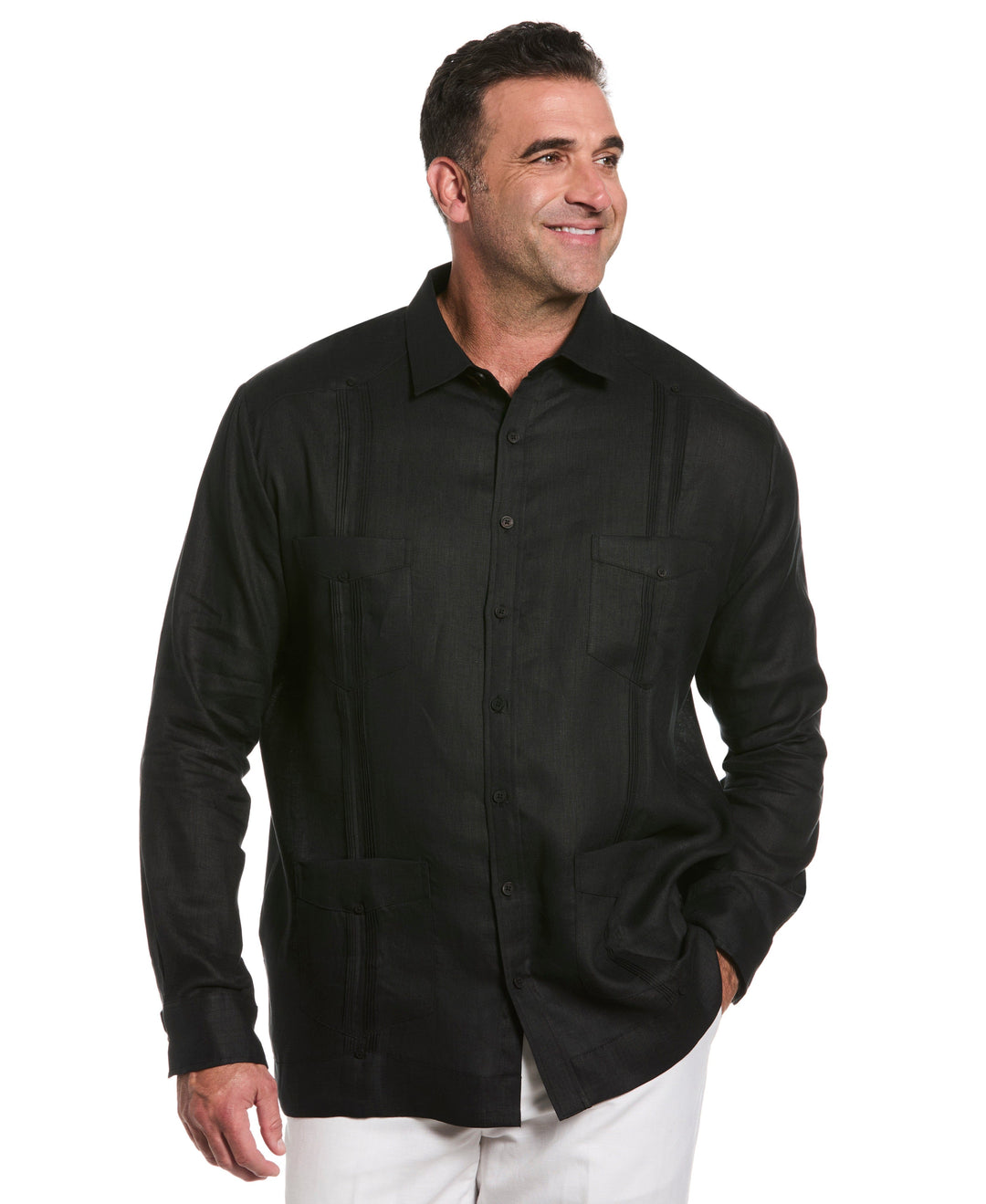 Big & Tall Linen Guayabera Shirt (Jet Black) 