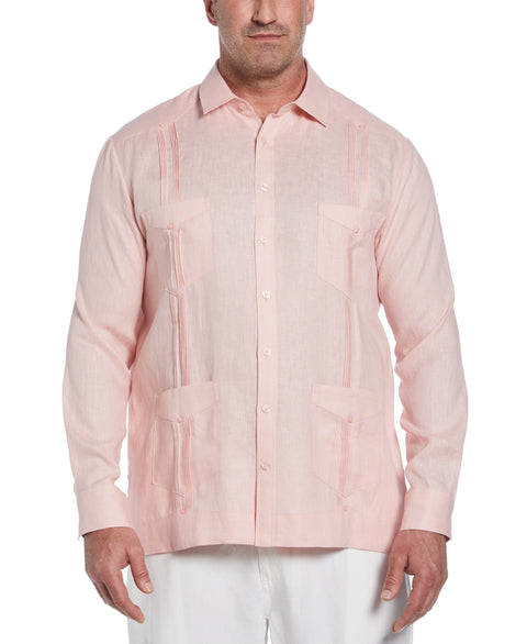 Big & Tall 100% Linen Classic Guayabera Shirt - Long Sleeve (Silver Pink) 