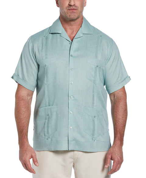Big & Tall 100% Linen Classic Guayabera Shirt - Short Sleeve (Blue Surf) 