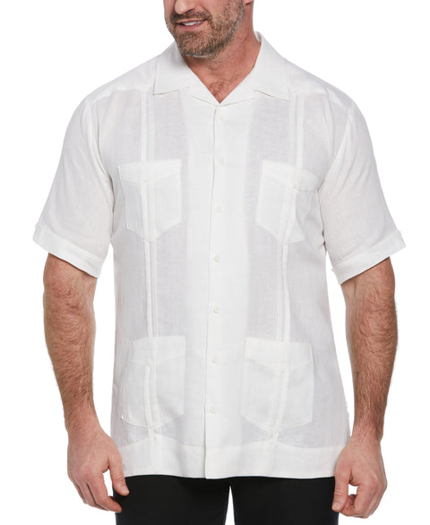 Big and Tall 100% Linen Short Sleeve 4 Pocket Guayabera (Bright White) 