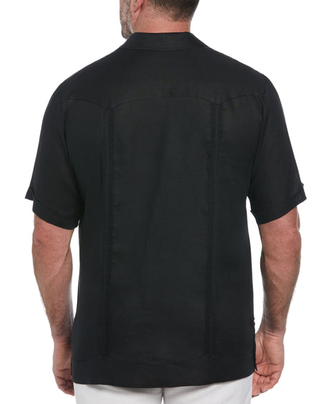 Big and Tall 100% Linen Short Sleeve 4 Pocket Guayabera (Jet Black) 