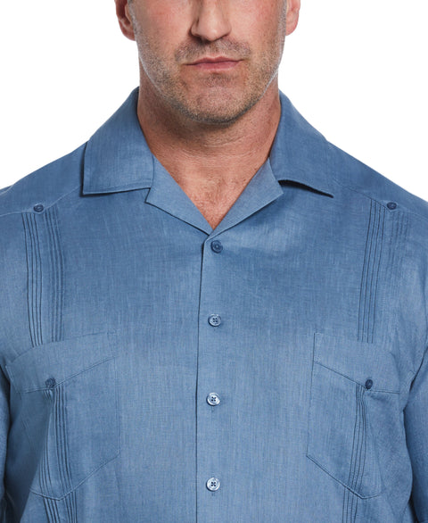 Big & Tall 100% Linen Classic Guayabera Shirt - Short Sleeve (Captains Blue) 