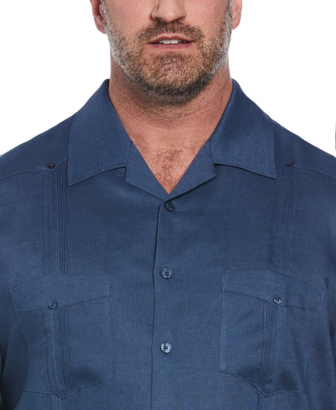 Big and Tall 100% Linen Short Sleeve 4 Pocket Guayabera (Ensign Blue) 
