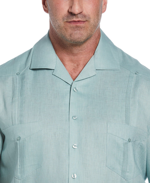 Big & Tall 100% Linen Classic Guayabera Shirt - Short Sleeve (Blue Surf) 