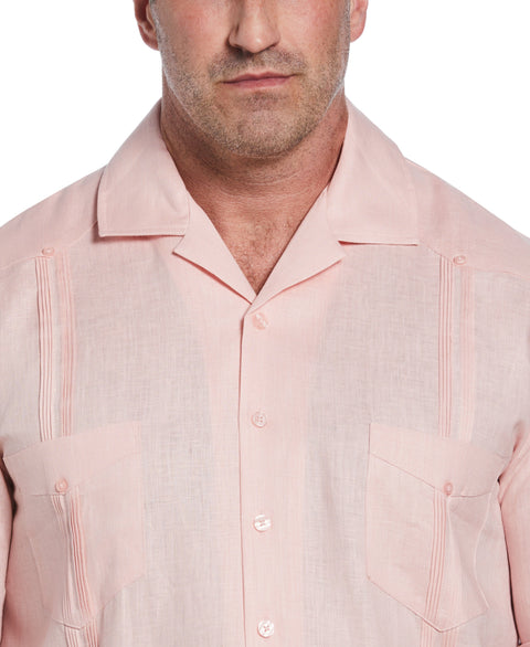 Big & Tall 100% Linen Classic Guayabera Shirt - Short Sleeve (Silver Pink) 