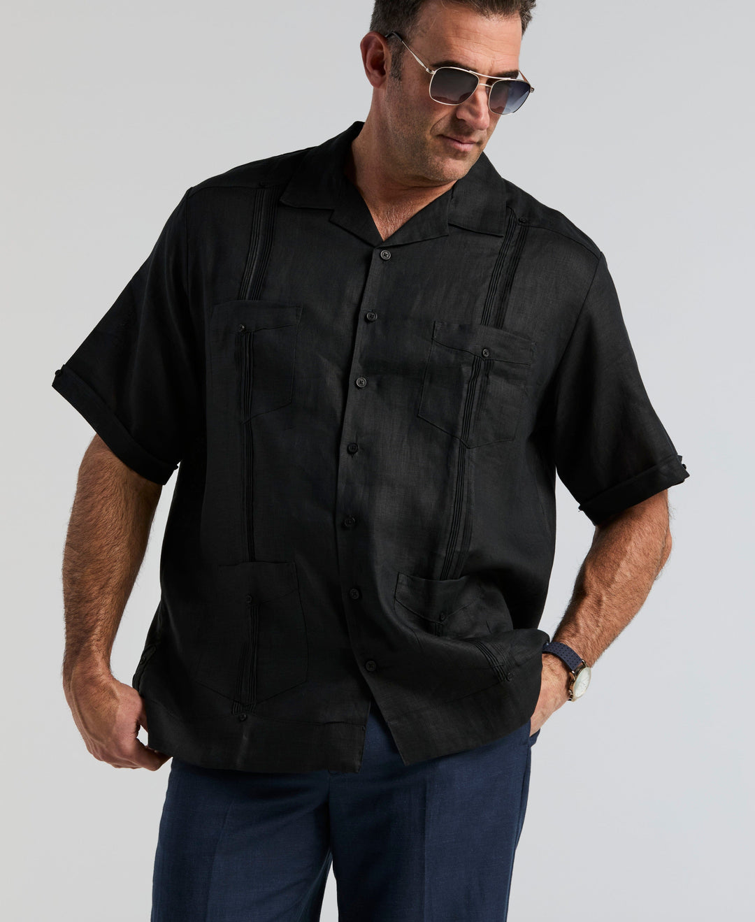 Linen Guayabera Shirt (Jet Black) 
