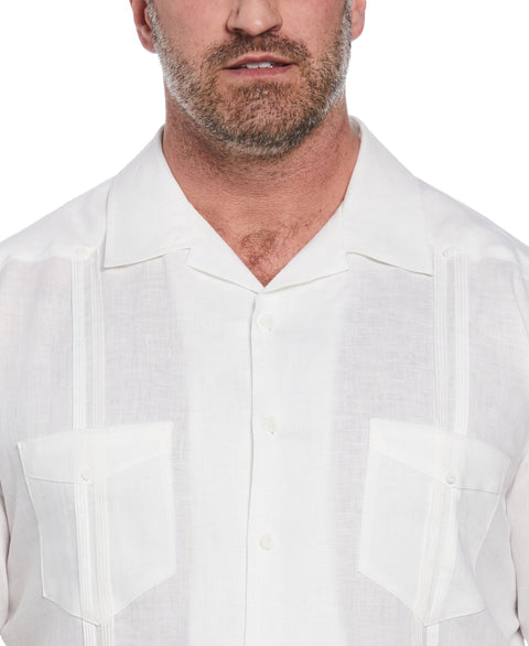 Big and Tall 100% Linen Short Sleeve 4 Pocket Guayabera (Bright White) 