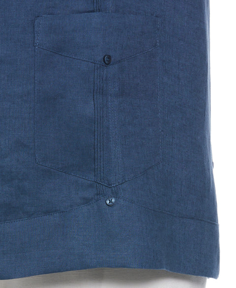 Big and Tall 100% Linen Short Sleeve 4 Pocket Guayabera (Ensign Blue) 