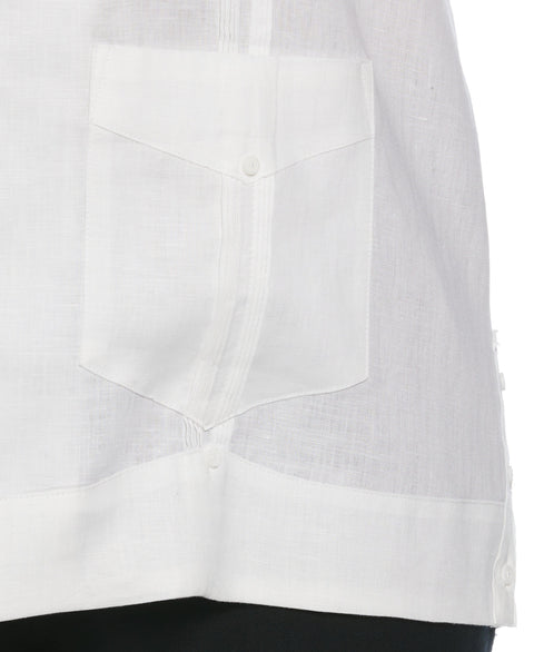 Big and Tall 100% Linen Short Sleeve 4 Pocket Guayabera (Bright White) 