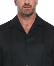 Big and Tall 100% Linen Short Sleeve 4 Pocket Guayabera (Jet Black) 