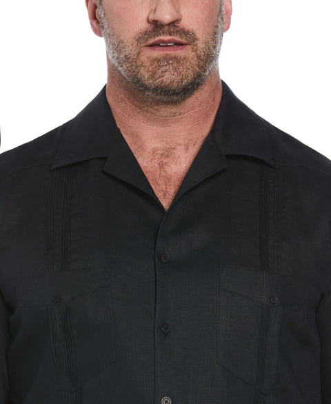Big and Tall 100% Linen Short Sleeve 4 Pocket Guayabera (Jet Black) 