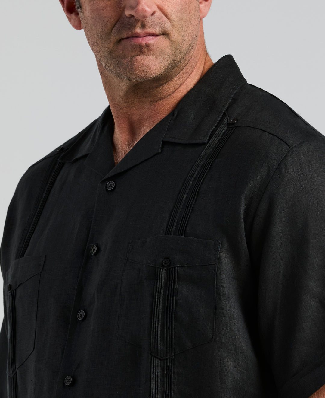 Linen Guayabera Shirt (Jet Black) 