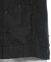 Big and Tall 100% Linen Short Sleeve 4 Pocket Guayabera (Jet Black) 