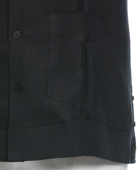 Big and Tall 100% Linen Short Sleeve 4 Pocket Guayabera (Jet Black) 