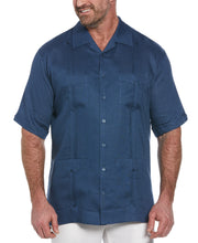 Big and Tall 100% Linen Short Sleeve 4 Pocket Guayabera (Ensign Blue) 