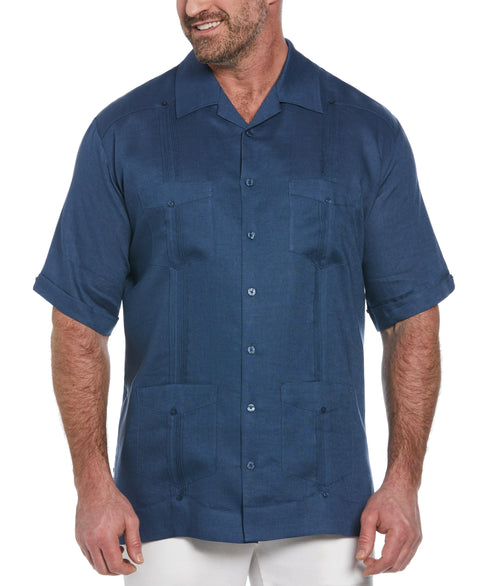 Big and Tall 100% Linen Short Sleeve 4 Pocket Guayabera (Ensign Blue) 