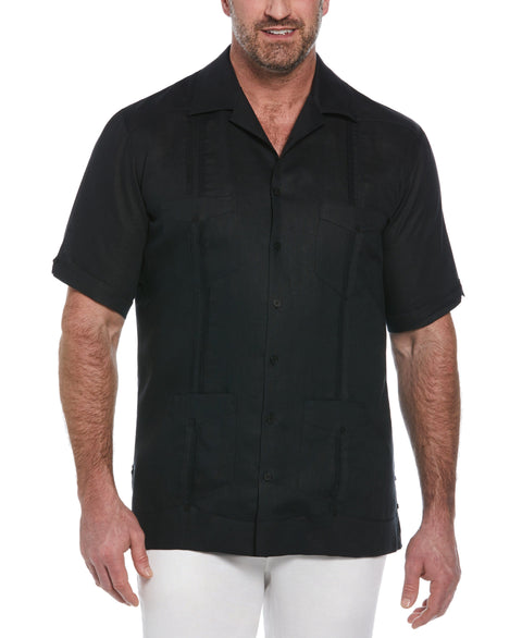 Big and Tall 100% Linen Short Sleeve 4 Pocket Guayabera (Jet Black) 