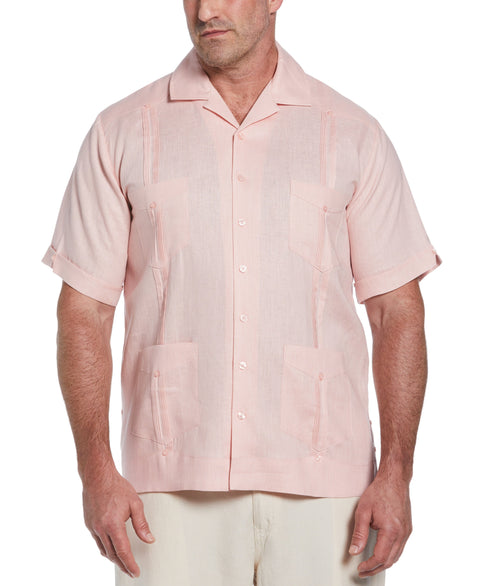 Big & Tall 100% Linen Classic Guayabera Shirt - Short Sleeve (Silver Pink) 