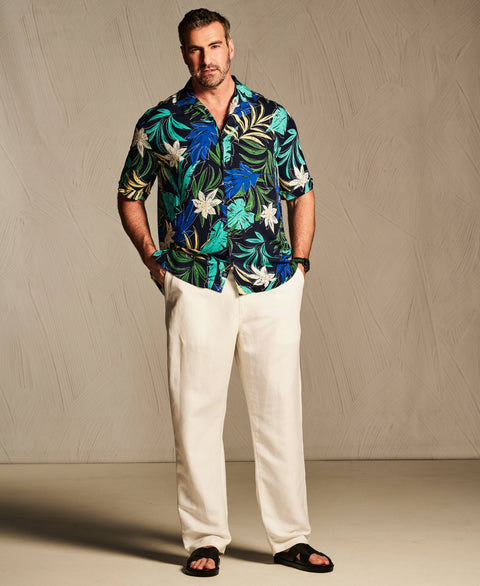 Big & Tall All-Over Tropical Print Shirt-Casual Shirts-Cubavera